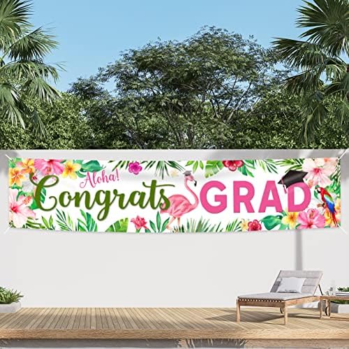 Grande aloha parabéns bandeira de graduação 2023 decorações de festa de graduação Luau Grad Yard Sign