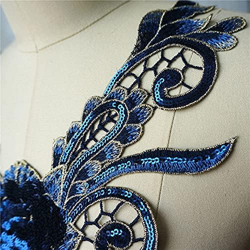Jydqm Navy Blue Senhor Flower Collar Bordeded Apliques de tecido de renda Encontros de líquidos costura em remendos