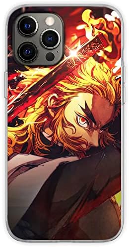 Anime Demon Corp Fire Kyojuro Caixa de telefone compatível com iPhone 12/12 Pro Slayer Rengoku Breath TPU Soft
