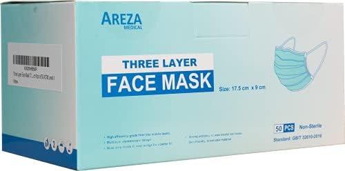 Máscara facial de três camadas 17,5 cm x 9 cm de caixa de 50 ASTM Nível 3