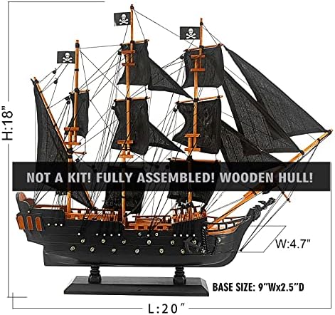 Nautimall O Black Pearl Wooden Pirate Ship Modelo 20 Decoração de veleiro náutico do Caribe pré -construído
