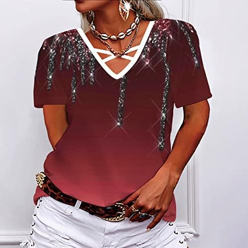 Camisetas gráficas de verão feminino Criss V pescoço de manga curta tampa de amarração de tinta impressão camisetas casuais camisas finas
