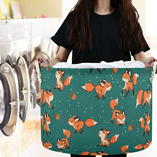Visesunny Fox Animal Pattern Laundry Cestas de tecidos Caixa de armazenamento de armazenamento de armazenamento de armazenamento cesto de cesto de roupas de brinquedos cesto para banheiro, quarto, viveiro, armário, escritório