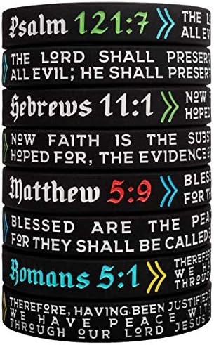 Sainstone 4 -Pack Power of Faith Christian Bible Verse Silicone Bracelets - Salmo 121: 7, Hebreus