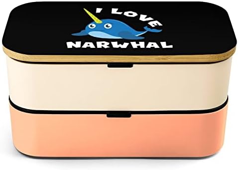 Eu amo a lancheira Bento de camada dupla Narwhale com utensílios de utensílios de almoço empilhável inclui 2 contêineres