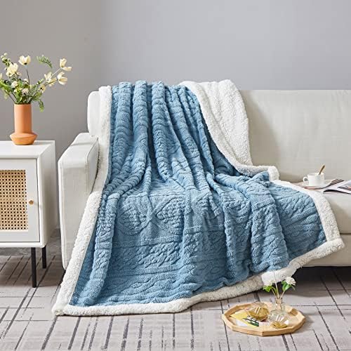 Warm sherpa fleece arremesso cobertor espesso arremesso macio macio macio fofo boho tufted cobertor para sofá de sofá, lã de veludo de veludo quente para o inverno, azul 50'x60 ''