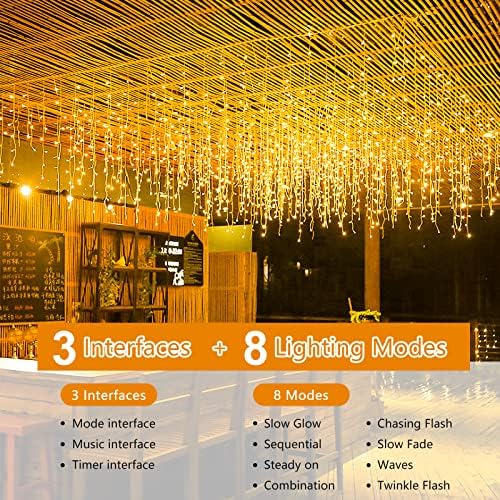 Tiang Christmas Icicle Lights Outdoor Waterspert - 46ft 360 LED App Control Music Sync Sync Warm
