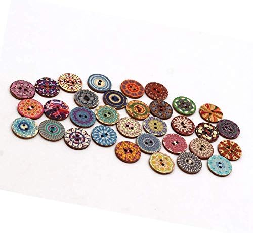 Mahaohao 100pcs pintura de flor aleatória mista redonda 2 orifícios botões de madeira para costurar