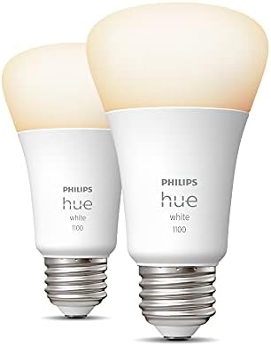 Philips Hue 2-Pack A19 Lumen Smart Bulb, 1100 Lumens, Bluetooth & ZigBee Compatível, trabalha com Alexa &