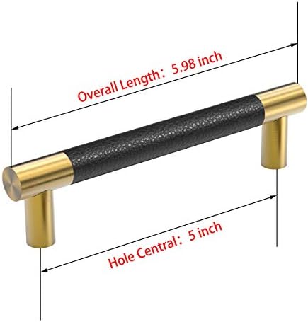Manuse do armário de barra Pull Pull Pull Gold Gold/Brass Acabor com couro preto estofado 6 Para