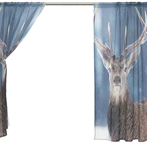 Principais cervos de carpinteiro em cenas de neve semi-pura cortinas de janela drlapes painéis Tratamento-55x84in