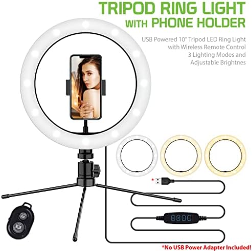 Anel de selfie brilhante, Tri-Color Light Compatível com o seu Spice Mobile Mi-496 10 polegadas com remoto