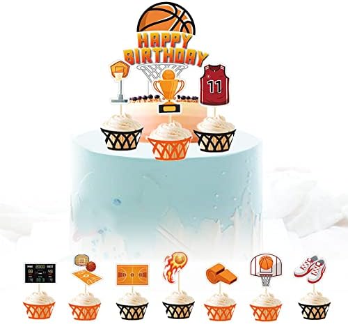 12 PCS Bolo de basquete Topper Basketball Birthday Party Party Decorating Kit Sports Sports Cake Hat Hat