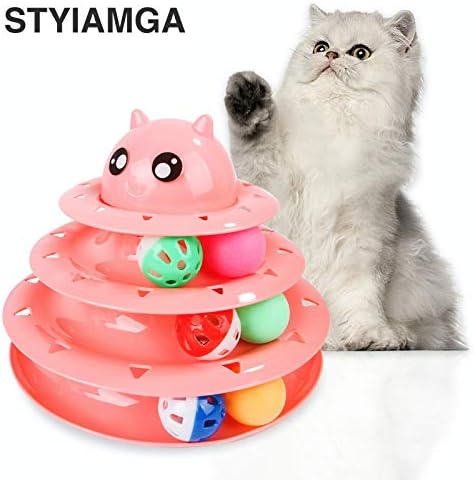 Styiamga Cat Toys 3 Towers Roller com seis bola colorida interativa Exercício físico Puzzle Kitten Toy