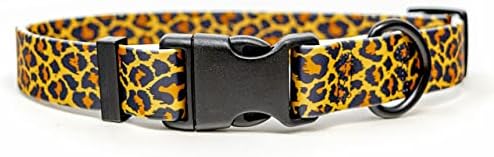 Projeto de cão amarelo Leopard Skin Elements Collar 3/4 de largura e se encaixa no pescoço 13,5 a 17, médio