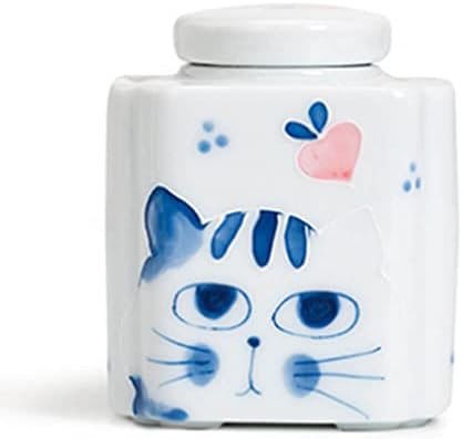 Qiansões Pet Cat Urn Memorial Cremação Kitten Urn Yellow Ceramic Jar