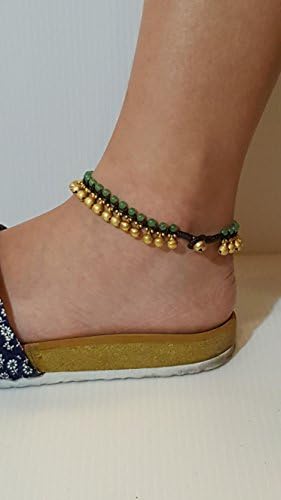 Infinito moda moderna tornozela verde jade e sino de latão pulveleira de tornozelo de 10 polegadas