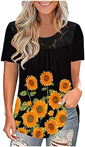 Tops florais para mulheres outono no verão de manga curta curta spandex blusa casual camisa meninas 2023