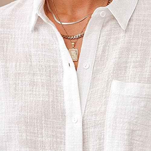 Camisa de algodão e linho feminino de manga curta botão de lapela para cima blusas v pescoço túnicos