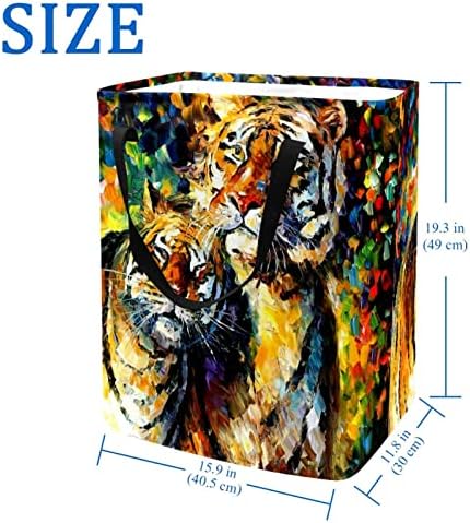Pintura a óleo colorida impressão de leão lavanderia dobrável cesto de roupa, cestas de lavanderia de 60l de lavanderia