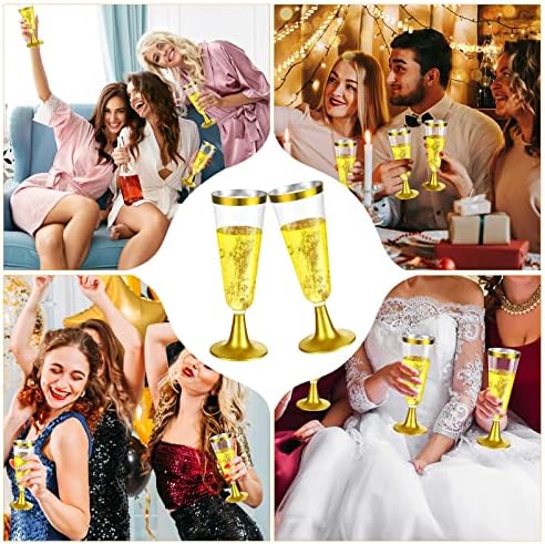 300 PCs Gold plástico de champanhe flauta de 4,5 oz de xícaras de champanhe descartáveis ​​com copos de vinho