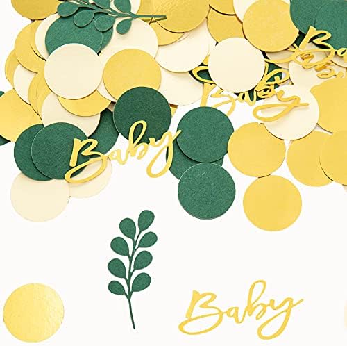 Decorações de confetes do chá de bebê Greenery - Confetes de dispersão de mesa verde sálvia com eucalipto,