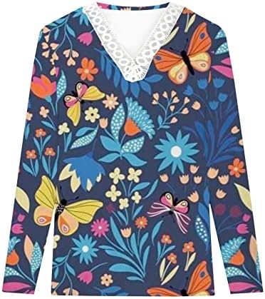 Camisa de outono de verão para fêmea de manga longa feminina macia 2023 roupas v lace algodão de