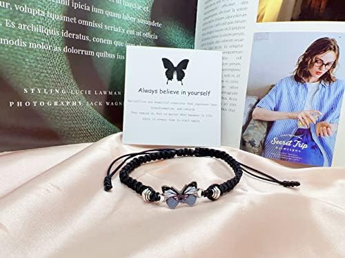 Cjiayujew sempre acredita em si mesmo pulseira de borboleta, pulseiras de tecido ajustável para garotas