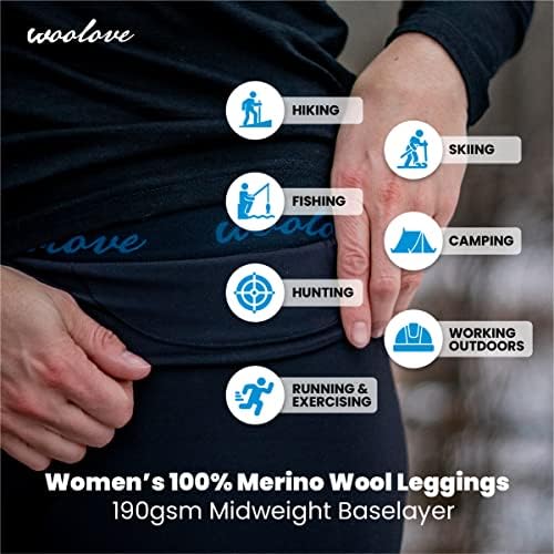 Woolove Women Feminino Merino Base de lã Camada de roupas íntimas compridas Térmicas - Midweight, umidade