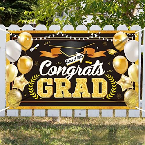71 x 43 polegadas Black Gold Parabéns Class de pós -graduação de 2023 Banner de placas de pano de fundo, festa de graduação 2023, fundo extra grande de graduação.