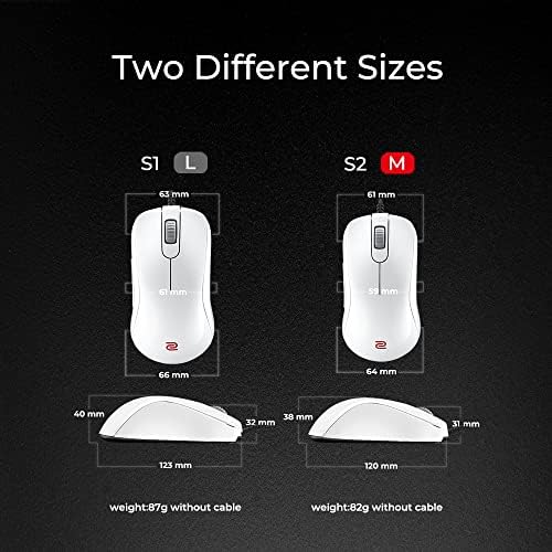 Benq Zowie S2 Edição Especial V2 Mouse de jogos simétricos brancos para esports | Peso regular | Cabo
