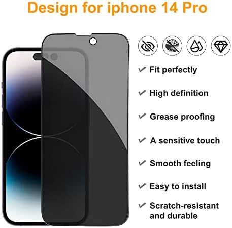 Pehael [2+2 pacote] iPhone 14 Protetor de tela de privacidade PROTACIDADE com lente de câmera Protetor de