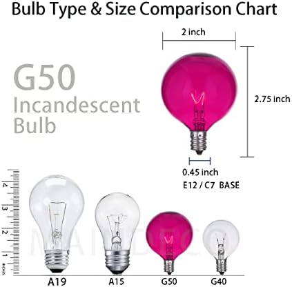 Lâmpadas G50, lâmpadas de reposição de 120V 7W Globe, soquetes incandescentes C7/E12 Candelabra Base Base
