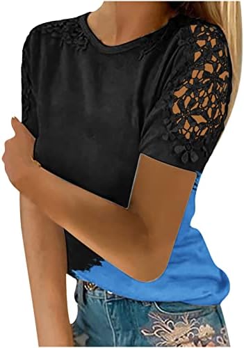 Camiseta de verão para mulheres impressão casual redonda redonda hollow out manga curta pululhover