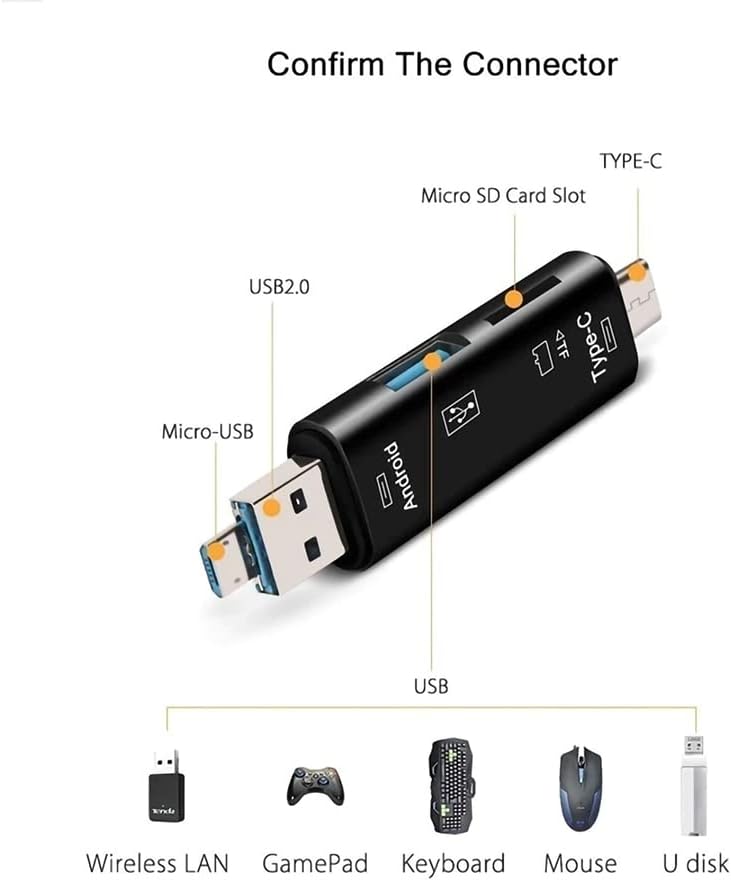 Volt+ 5 em 1 Cartão multifuncional Leitor compatível com Xiaomi Mi 11 Ultra possui USB tipo C/ MicroSB/