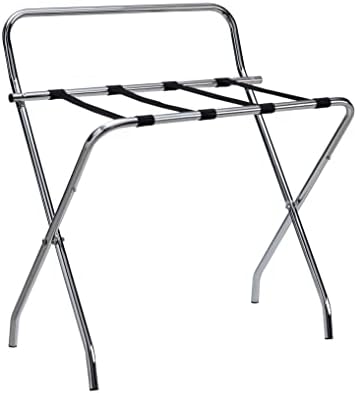 Kings Brand Furniture - Rack de bagagem dobrável de metal, suporte de mala com costas, Chrome/Black