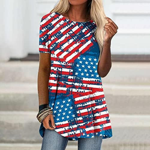 Tops de verão femininos, túnica curta Túnica solta 4 de julho Estrelas listradas tshirt moda American Flag
