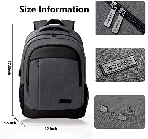 Mochila laptop Richanvol para homens, mochila à prova d'água de negócios com porto de carregamento USB,
