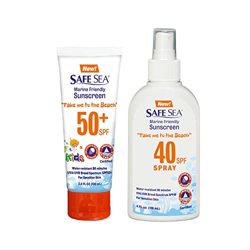 Sea Sea SPF50+ Crianças 3,4 oz. & Spf40 spray 4 oz. Protetor solar | Para pele sensível | Loção de proteção contra