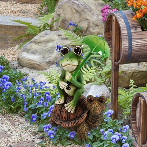 Ecojoy Garden Ornamentos de saã Estátua Solar Garden Light Frog estátua de tartaruga com fada