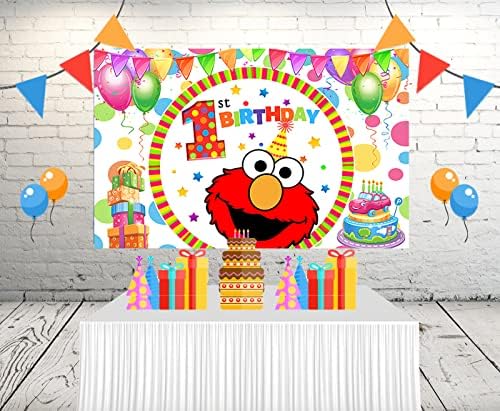 Caso -pano de Elmo Red para o primeiro aniversário de festas de festas de aniversário Banner de desenhos animados