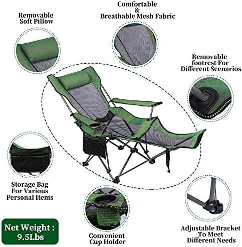 Cadeira de lounge de acampamento de kefomol, cadeira de acampamento portátil reclinável, cadeira de camping dobrável
