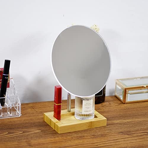 Espelho de mesa de mesa de bambu sdlumeiy, espelho de maquiagem sem moldura de 360 ​​graus, espelho de maquiagem