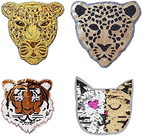 Remendos para roupas costuram em lantejoulas reversíveis remendos diy tigres bordados de tigre de miçanga de