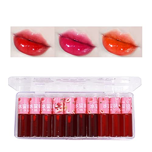 Conjunto de 10 esmaltes de lábios criativo de esmalte labial de frutas para uso diário de veludo batom líquido