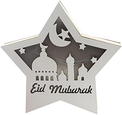 Eid Mubarak Decoração de madeira Tabela de madeira Luz iluminada por bateria alimentada pelo ornamento de