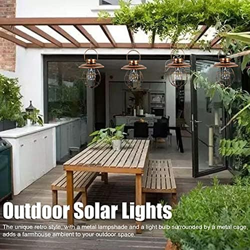 Lanterna solar lanterna de jardim ao ar livre, lanterna de metal vintage com alça de lâmpada solar