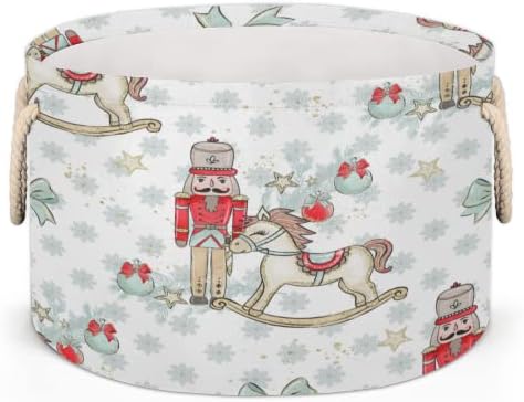 Christmas Poinsettia Trojan Horse 04 Grandes cestas redondas para cestas de lavanderia de armazenamento