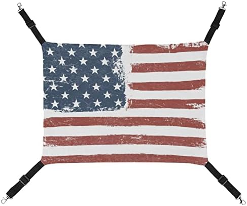 Hammock American Flag Gato American Band Sleeping com tiras ajustáveis ​​e ganchos de metal 16,9 x13