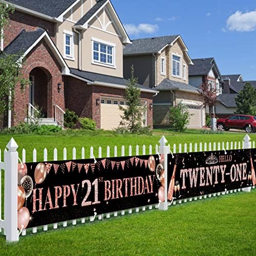 2pcs 21st Birthday Banner Decorações para ela - Rose Gold Happy 21st Birthday Yard Banner Party